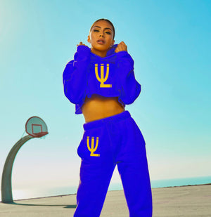 "The Empress" Crop Top Blue Hoodie Sweat Suit ****PRE-ORDER NOW****