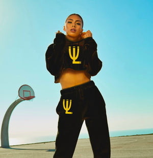 "The Empress" Crop Top Black Hoodie Sweat Suit ****PRE-ORDER NOW****