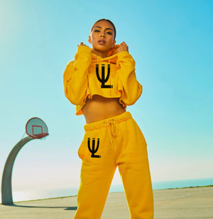 "The Empress" Crop Top Hoodie Yellow Sweat Suit ****PRE-ORDER NOW****