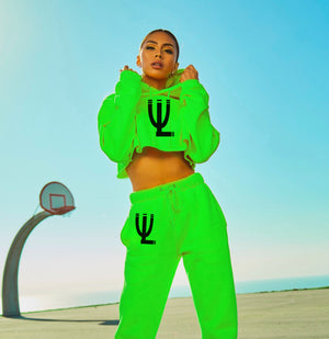 "The Empress" Crop Top Green Hoodie Sweat Suit ****PRE-ORDER NOW****